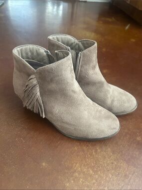 Bella Marie Taupe Suede Fringe Ankle Booties